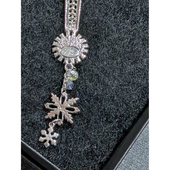 Kirks Folly Snowflake Brooch With Moon Face Rhinestones & Dangling Charms - Picture 8 of 11